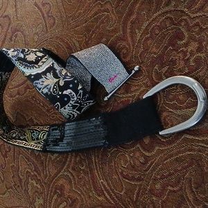 Vintage 90's Paisley Metallic Embroidered Jacquard Sequins Stretch Belt.